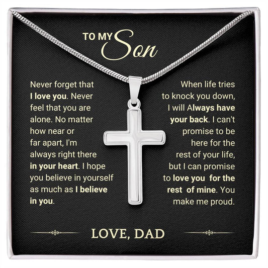 Son "You Make Me Proud" Cross Necklace From Dad