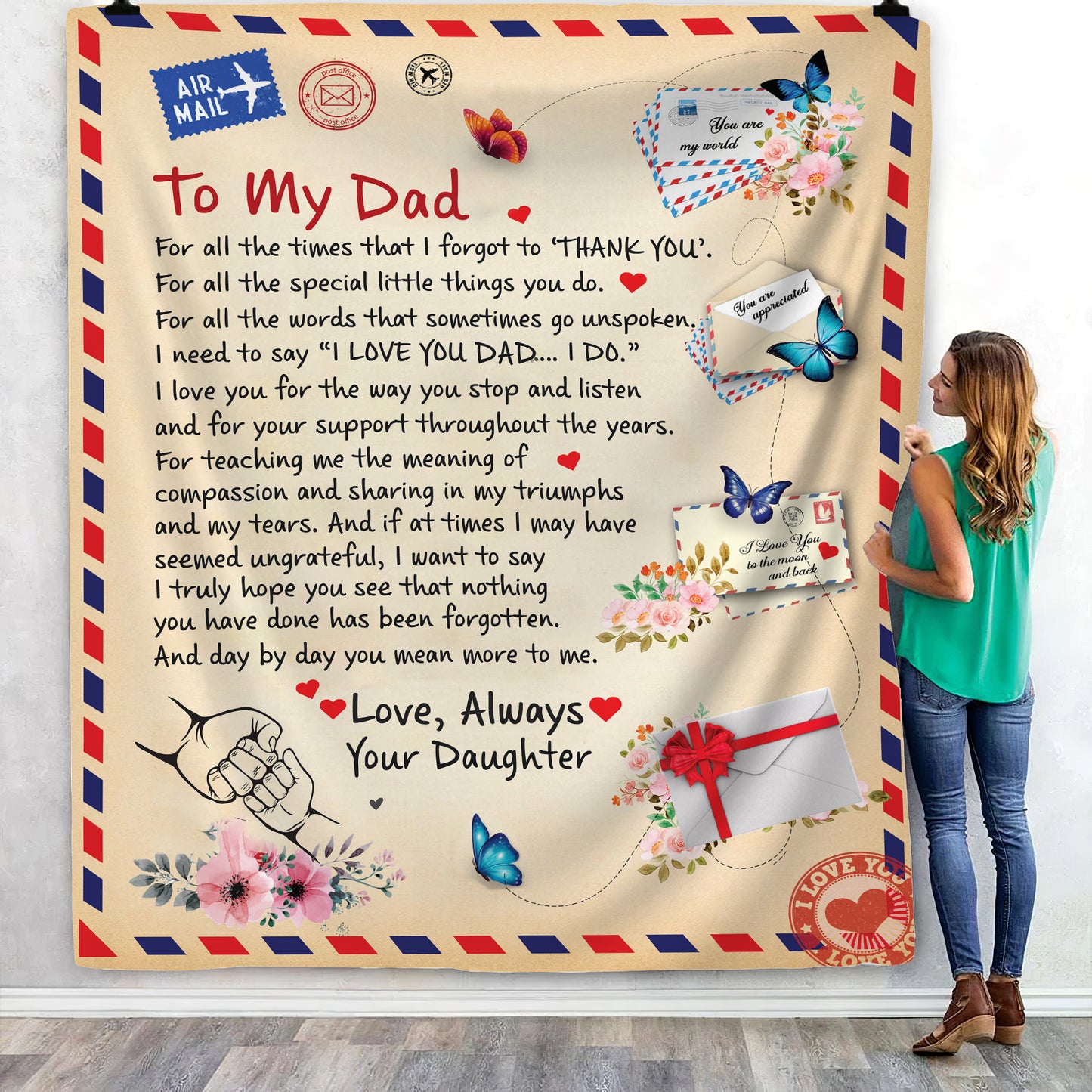 To Dad - Giant Post Card Blanket From Daughter