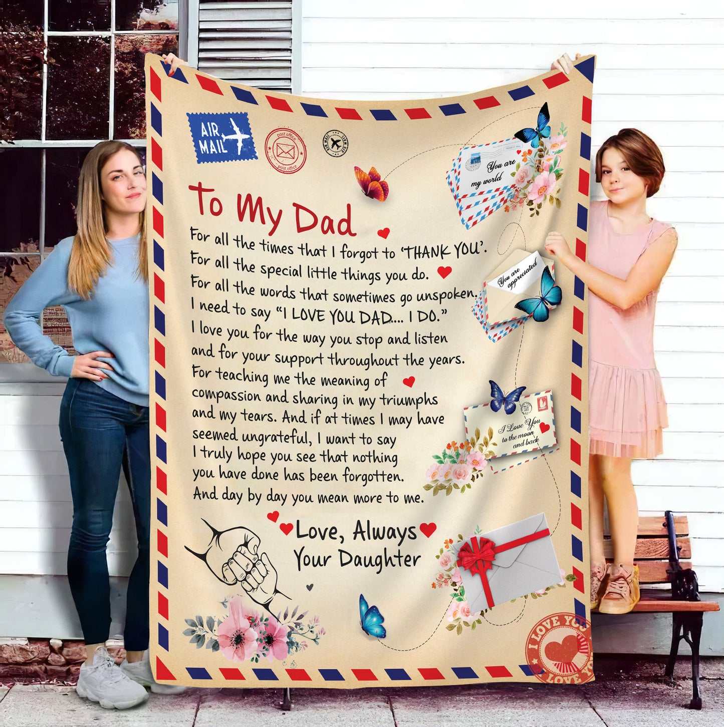 To Dad - Giant Post Card Blanket From Daughter