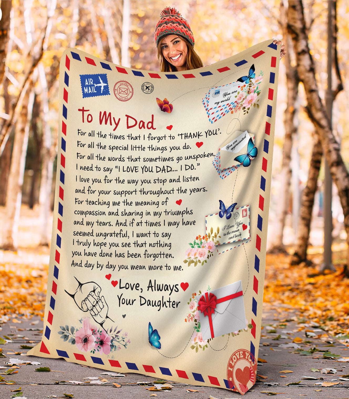 To Dad - Giant Post Card Blanket From Daughter