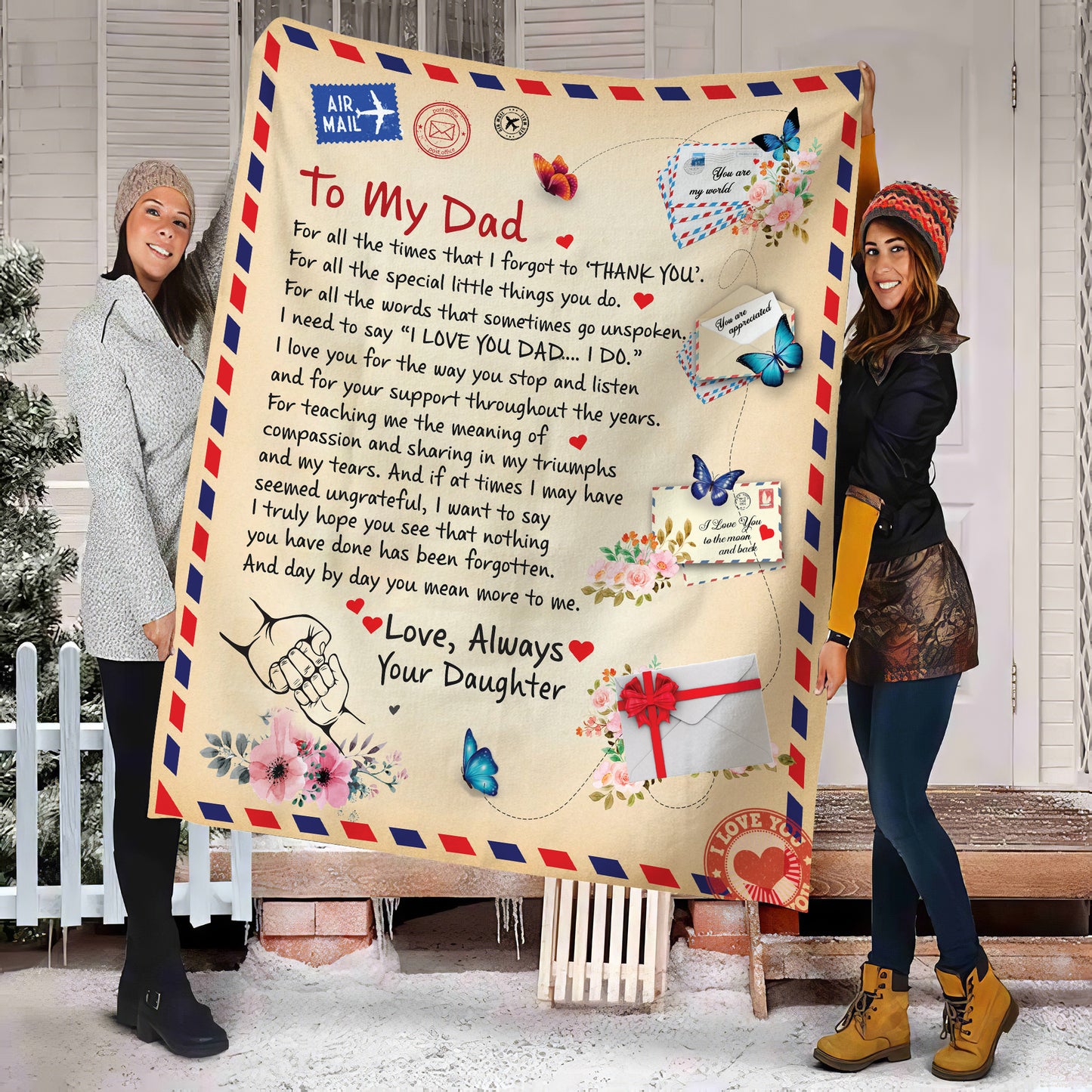 To Dad - Giant Post Card Blanket From Daughter