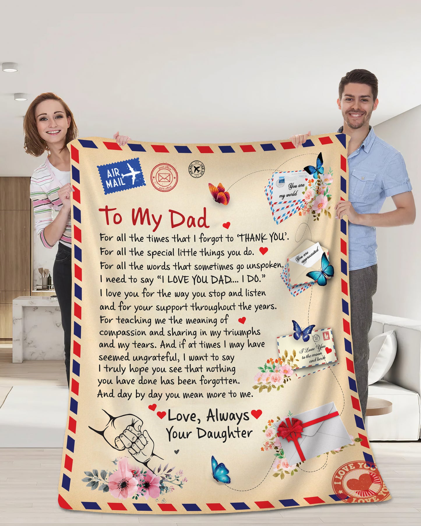 To Dad - Giant Post Card Blanket From Daughter