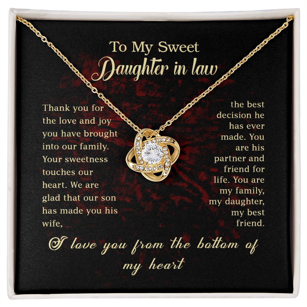 Daughter in Law - Thank You for the Love - Birthday, Bonus Daughter, Love Knot Necklace, for Women, Female Gift