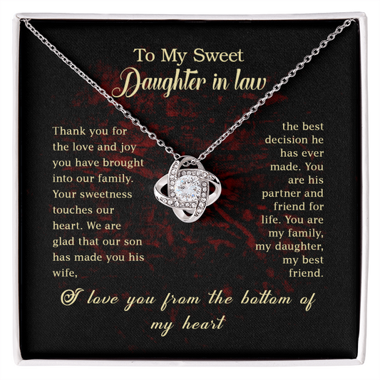 Daughter in Law - Thank You for the Love - Birthday, Bonus Daughter, Love Knot Necklace, for Women, Female Gift