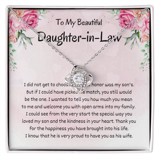 Daughter in Law - You still would Be - Birthday, Bonus Daughter, Love Knot Necklace, for Women, Female Gift