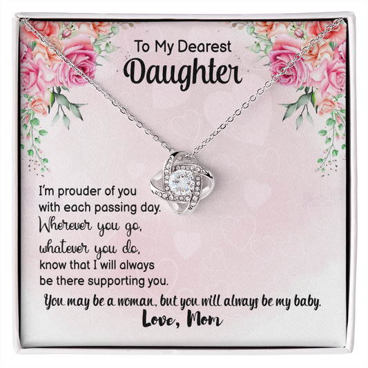 Daughter - I'm Prouder of You - Birthday, Graduation, Love Knot Necklace, for Women, Female Gift