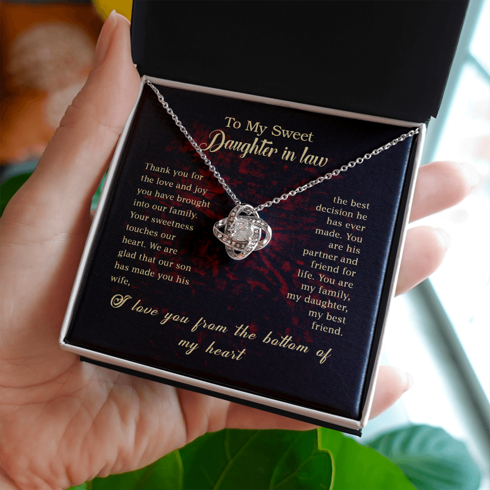 Daughter in Law - Thank You for the Love - Birthday, Bonus Daughter, Love Knot Necklace, for Women, Female Gift