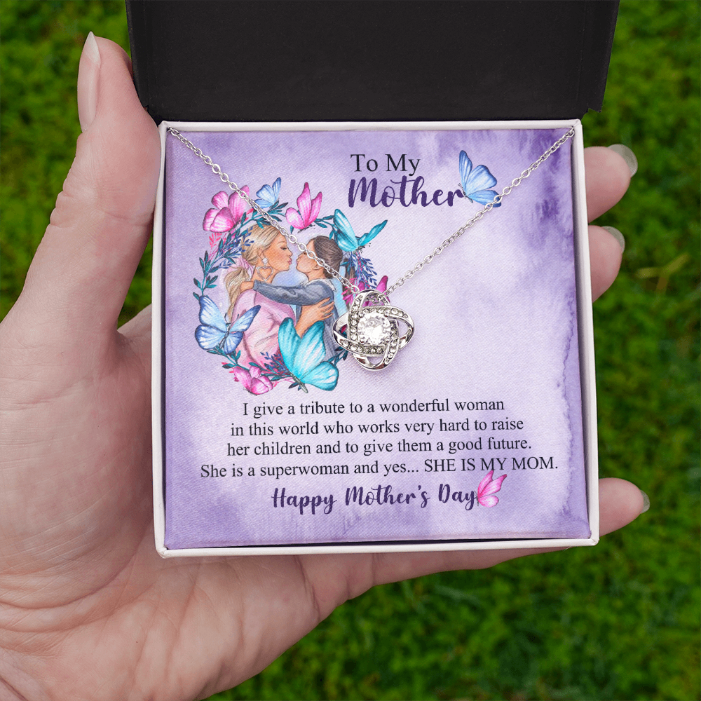 Mom - She is My Mom - Mother's Day, Love Knot Necklace, for Women, Female Gift