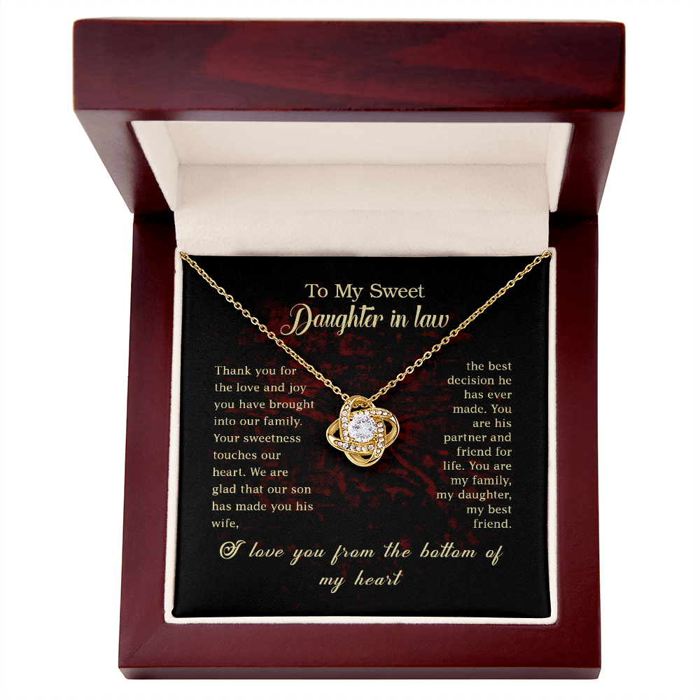 Daughter in Law - Thank You for the Love - Birthday, Bonus Daughter, Love Knot Necklace, for Women, Female Gift