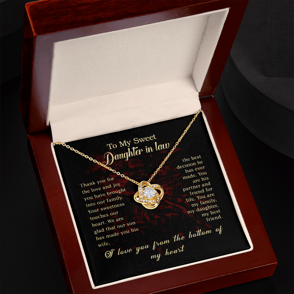 Daughter in Law - Thank You for the Love - Birthday, Bonus Daughter, Love Knot Necklace, for Women, Female Gift