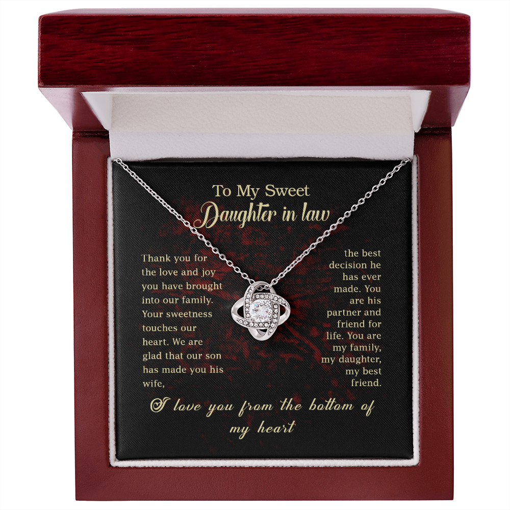 Daughter in Law - Thank You for the Love - Birthday, Bonus Daughter, Love Knot Necklace, for Women, Female Gift
