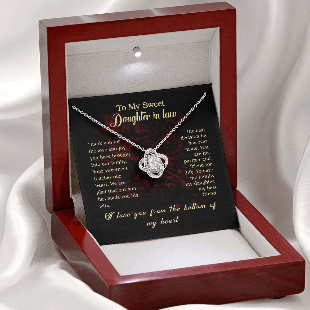 Daughter in Law - Thank You for the Love - Birthday, Bonus Daughter, Love Knot Necklace, for Women, Female Gift